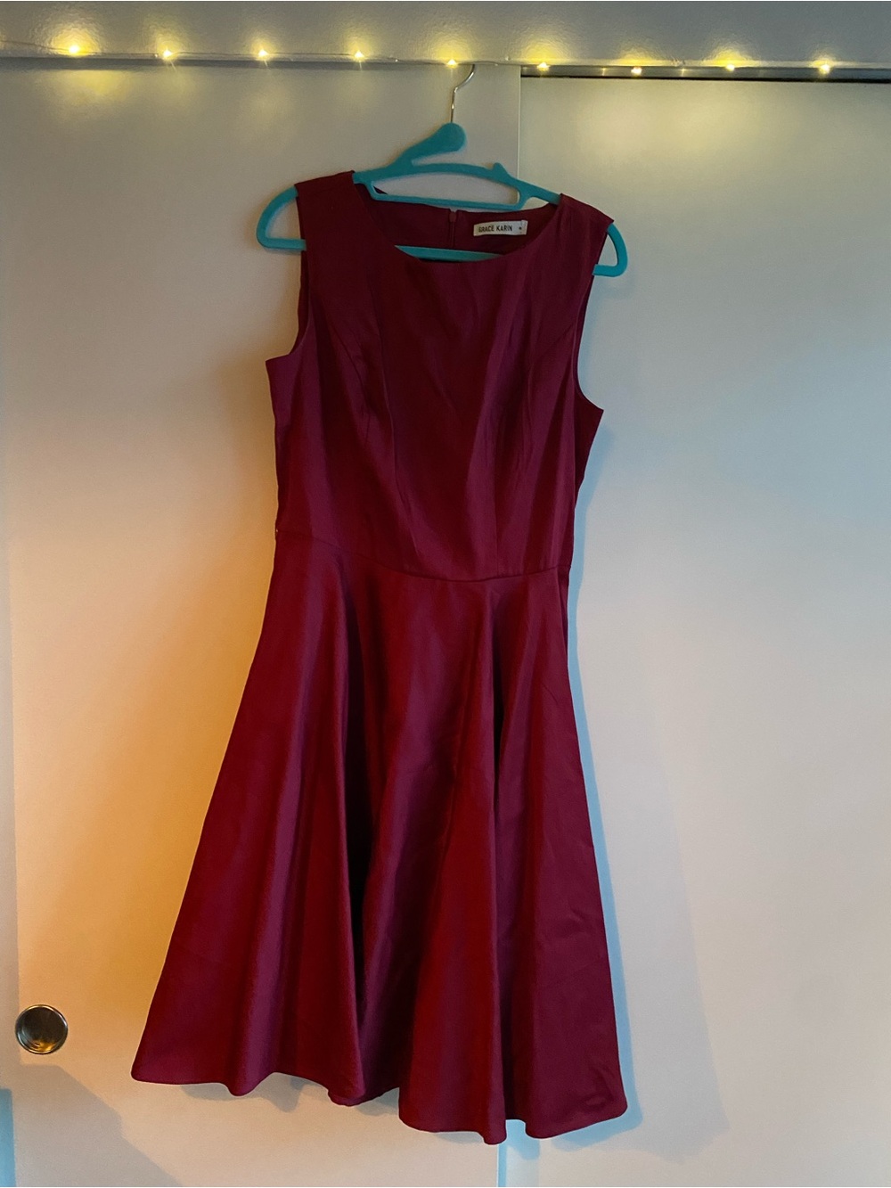 Sleeveless Fit-and-Flare Summer Dress in Burgundy/ Wine red size M Cotton